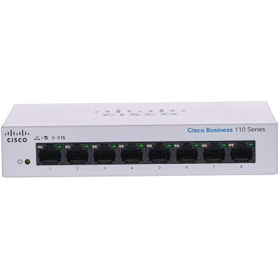מתג לא מנוהל Cisco 8 PORT 1GB Unmanaged External PSU CBS110-8T-D-EU צבע לבן