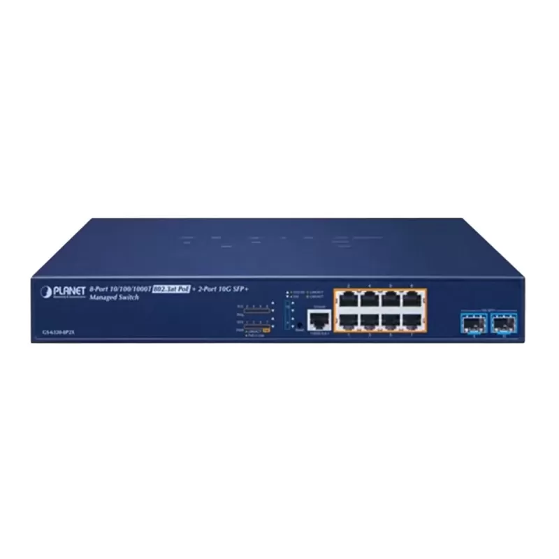 מתג PLANET GS-6320-8P2X L3 8×Gigabit PoE + 2×10G SFP P2X