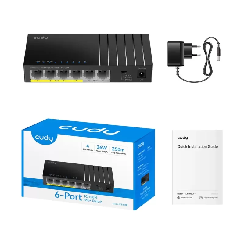 מתג CUDY FS106P 6-Port 10/100M PoE+ Switch FS106P