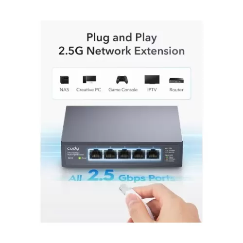 מתג CUDY 5 Port 2.5GB Unmanged Switch HS105 צבע שחור