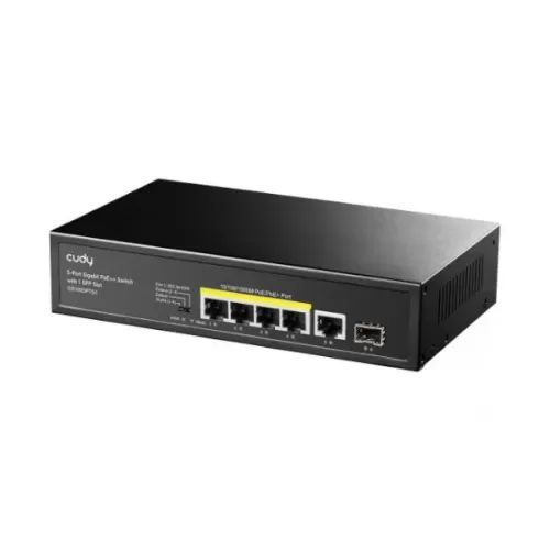 מתג לא מנוהל CUDY GS1005PTS1 5PORT 1GB POE 1XSFP total 120W GS1005PTS1-IL צבע שחור