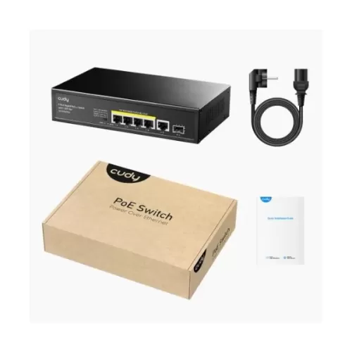מתג לא מנוהל CUDY GS1005PTS1 5PORT 1GB POE 1XSFP total 120W GS1005PTS1-IL צבע שחור