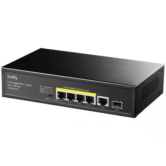 מתג לא מנוהל CUDY GS1005PTS1 5PORT 1GB POE 1XSFP total 120W GS1005PTS1-IL צבע שחור