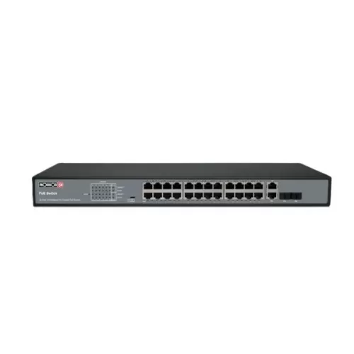 מתג Provison 24 PORT 100MB POE Switch 2XUplink 1GB 370W Total POES-24370C+2SFP צבע שחור