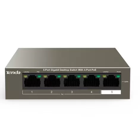 Unmanaged switch Tenda 5 Port With 4 PORT POE Gigabit Switch 63W TEG1105P-4-63W Color:white