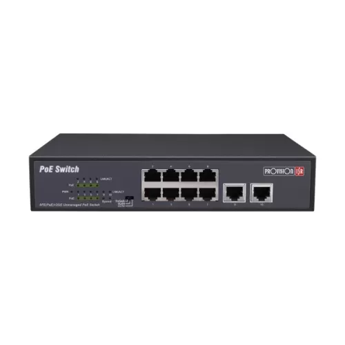 מתג Provison 2PORT UPLOAD 1GB + PoES-08120C+2GI 8port 10/100 PoES-08120C+2GI צבע שחור