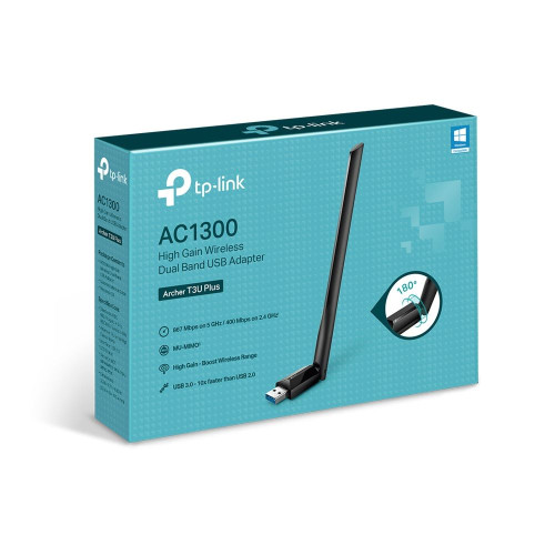 מתאם רשת אלחוטי USB מסדרת NANO עד AC1300 5 GHz Tp-Link Archer T3U Plus צבע שחור..