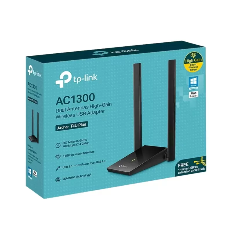 Сетевая Карта USB TP-Link AC1300 Dual Antennas High-Gain Wireless USB Adapter Archer T4U Plus Цвет:чёрный