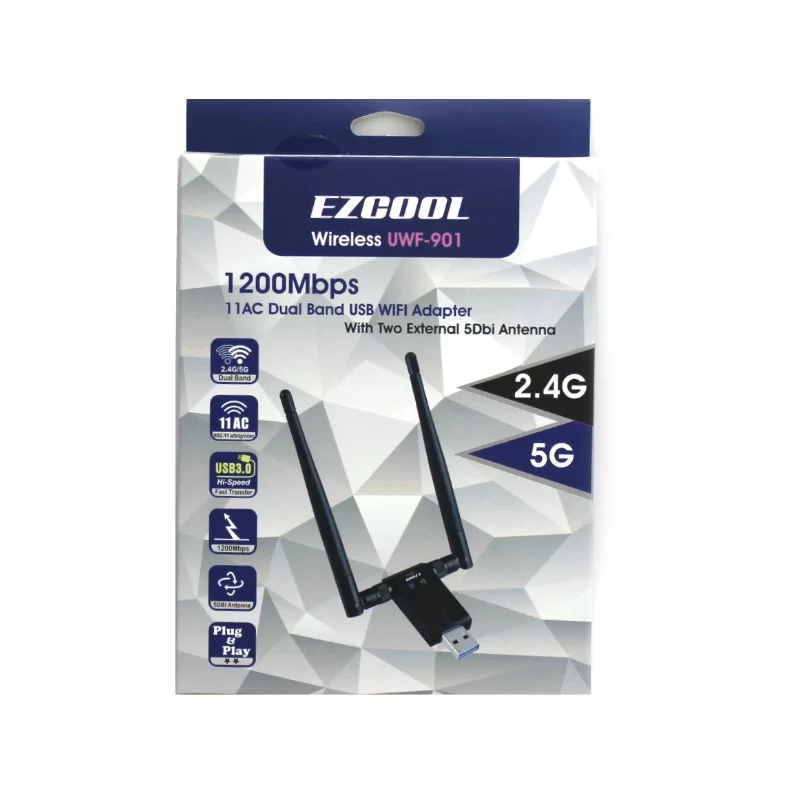 כרטיס רשת USB EZCool USB WiFi Adapter with 2 Antennas UWF-901