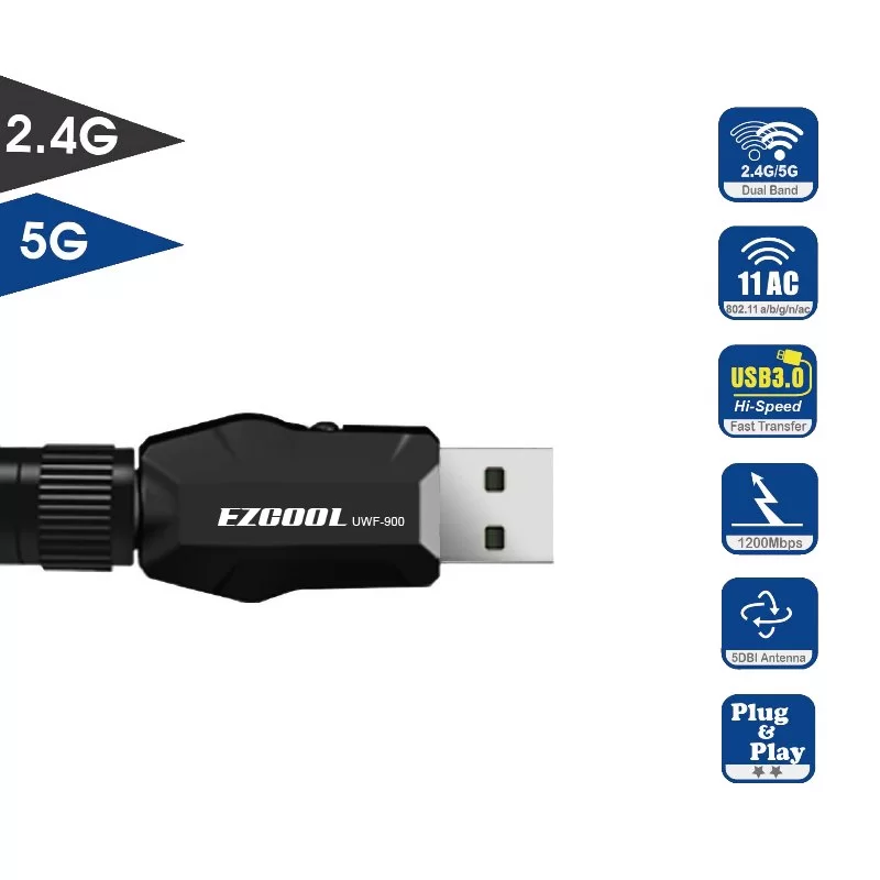 כרטיס רשת USB EZCool USB WiFi Adapter with Antenna UWF-900