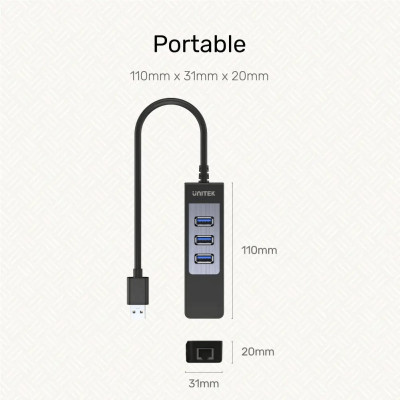 Сетевая Карта Unitek HUB 3 Port USB3.0 + Gigabit LAN Y-3045C Сетевая Карта Unitek HUB 3 Port USB3.0 + Gigabit LAN Y-3045C