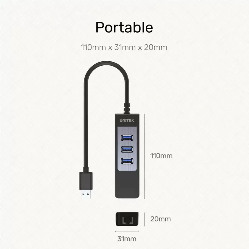 Сетевая Карта Unitek HUB 3 Port USB3.0 + Gigabit LAN Y-3045C Сетевая Карта Unitek HUB 3 Port USB3.0 + Gigabit LAN Y-3045C