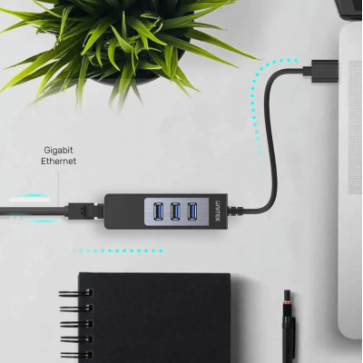 Сетевая Карта Unitek HUB 3 Port USB3.0 + Gigabit LAN Y-3045C Сетевая Карта Unitek HUB 3 Port USB3.0 + Gigabit LAN Y-3045C