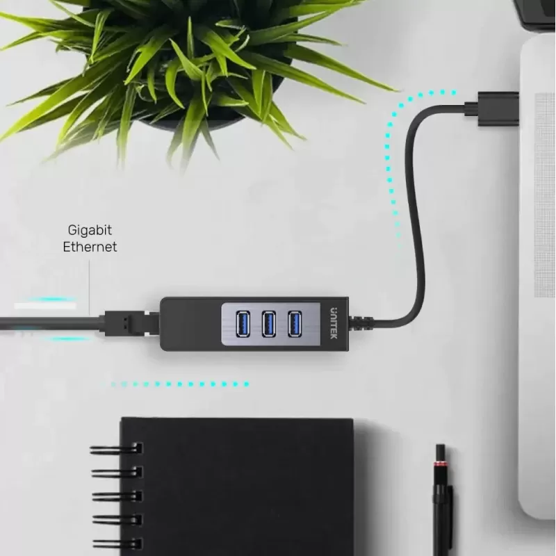 Сетевая Карта Unitek HUB 3 Port USB3.0 + Gigabit LAN Y-3045C Сетевая Карта Unitek HUB 3 Port USB3.0 + Gigabit LAN Y-3045C