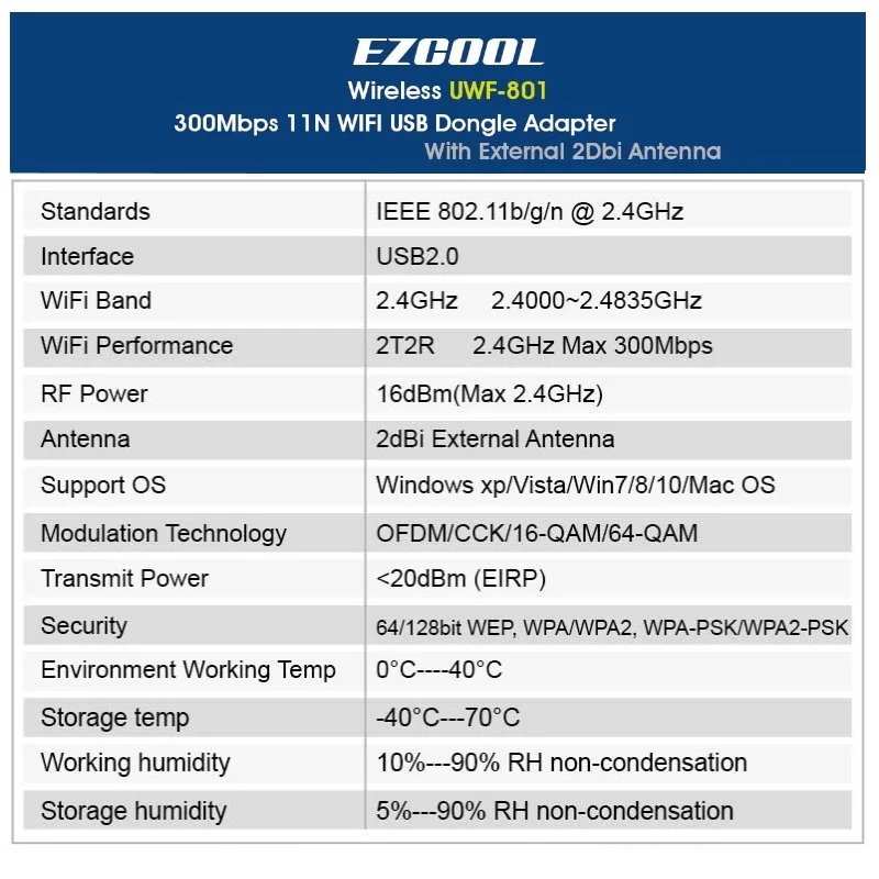 כרטיס רשת USB EZCool WiFi USB Dongle Adapter UWF-801