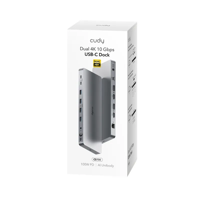 Док-станция CUDY CS700 Dual 4K 10Gbs USB-C PD 100W Docking Station CS700