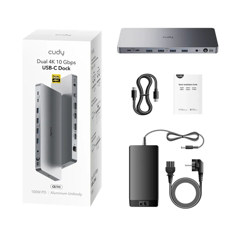 Док-станция CUDY CS700 Dual 4K 10Gbs USB-C PD 100W Docking Station CS700