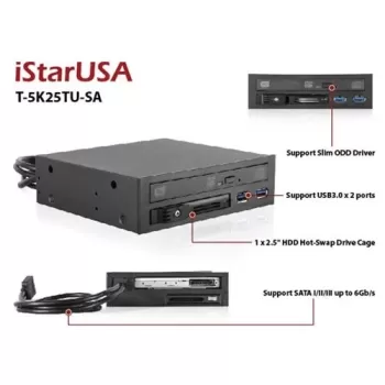 מתאם לדיסק iStarUSA 1x5.25 to 1x2.5 Hot Swap+ Slim ODD T-5K25TU-SA