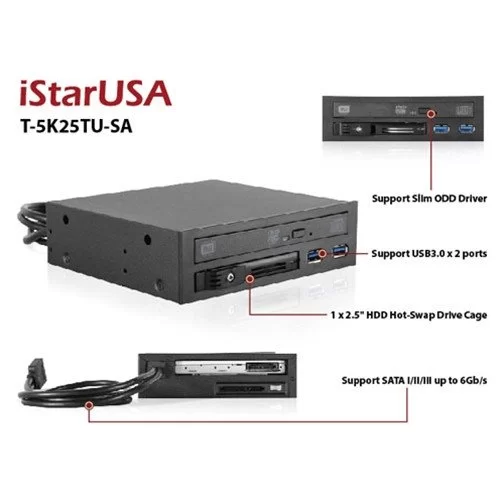 מתאם לדיסק iStarUSA 1x5.25 to 1x2.5 Hot Swap+ Slim ODD T-5K25TU-SA