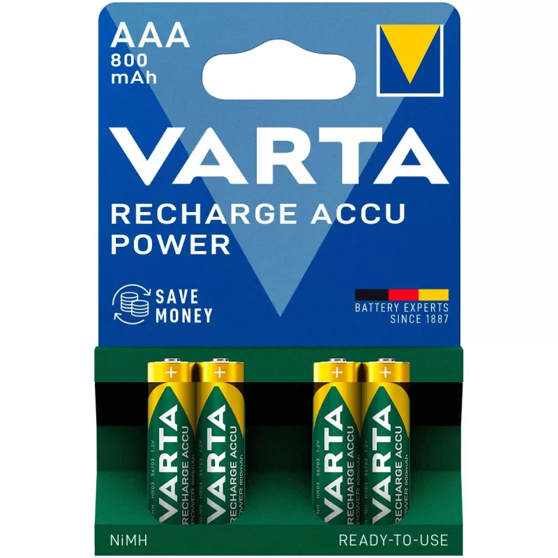 סוללה נטענת VARTA Recharge Accu Power AAA 800mAh מארז 4 56703101404