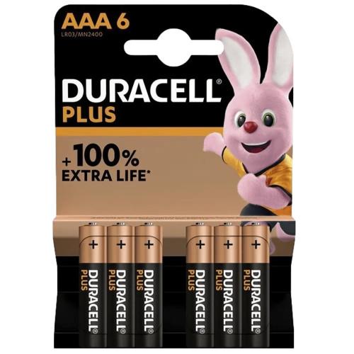 סט 6 סוללות לא נטענות Duracell PLUS 100% AAA LR03/MN2400..