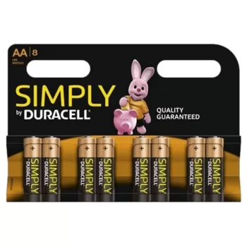 סט 8 סוללות לא נטענות Duracell AA Simply 8 PACK LR6/MN1500 סט 8 סוללות לא נטענות Duracell AA Simply 8 PACK LR6/MN1500