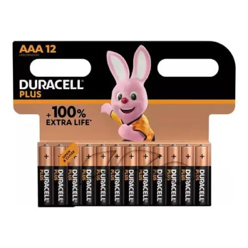 סט 12 סוללות לא נטענות Duracell PLUS 100% AAA 2546094..