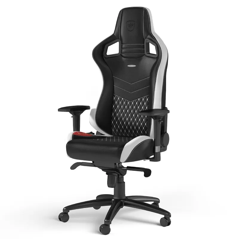 כיסא גיימינג Noblechairs EPIC Real Leather שחור, לבן, אדום