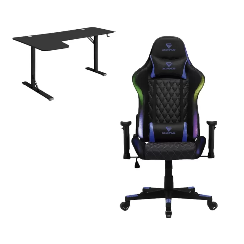 Gaming Desk and Chair Set Lumi LIGHTNING BLUE RGB GMD09-2 L GMD09-2 + SCORPIUS LIGHTNING BLUE RGB Color:blue