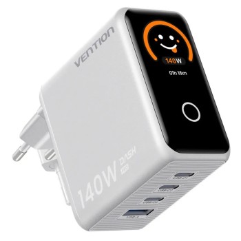 Зарядное устройство Vention 140W GaN5.0 PD3.1 USB(C+C+C+A) with Smart Display Wall Charger Silver TZ-FCOI0-EU Цвет:серебряный