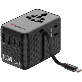 Адаптер универсальный Verbatim Charge 'n' Travel 100W GaN III black 30191