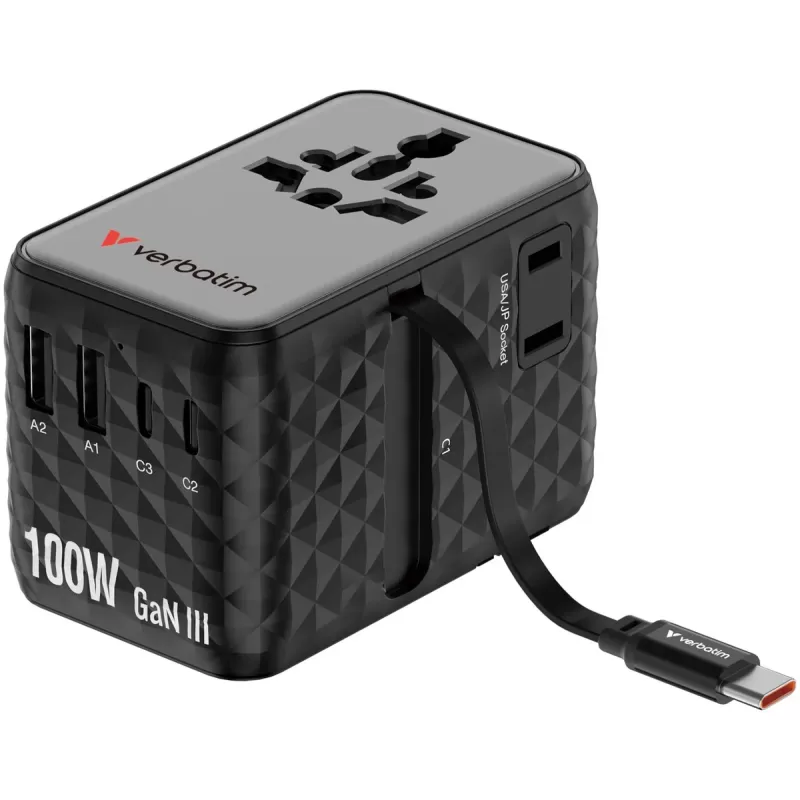 Адаптер универсальный Verbatim Charge 'n' Travel 100W GaN III black 30191