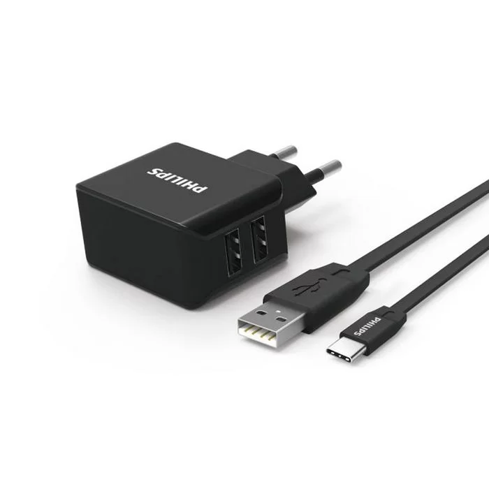 Wall charger + Type C cable + dual USB port Philips DLP2502+DLC2528C black DLP2502+DLC2528C 5V