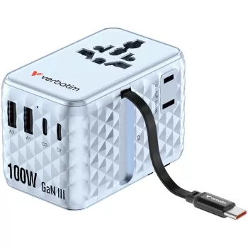 Адаптер универсальный Verbatim Charge 'n' Travel 100W GaN III blue 30192