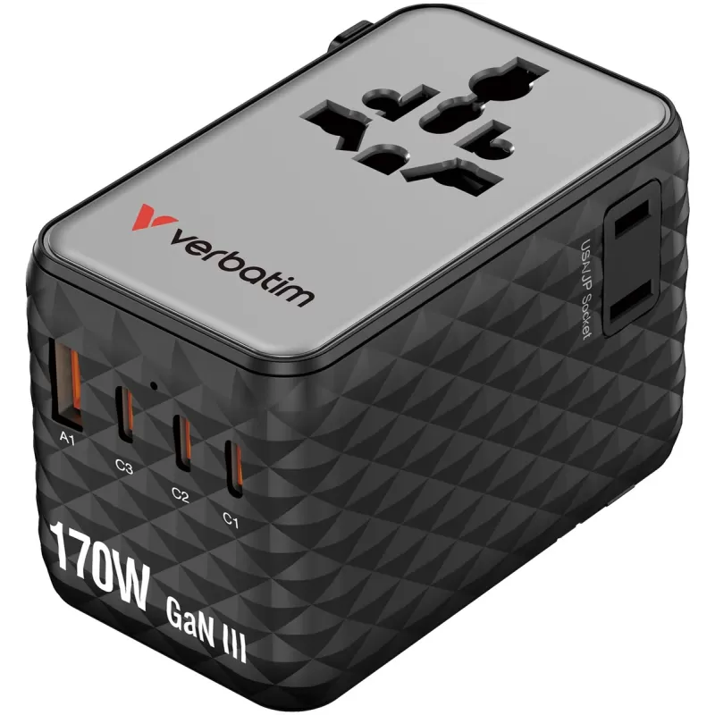 Адаптер универсальный Verbatim Charge 'n' Travel 170W GaN III 30190 Цвет:чёрный