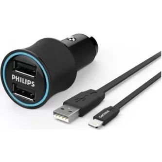 Car Charger Philips USB Car Charger 3.1A + MFI Cable DLP2553U/97 Color:black