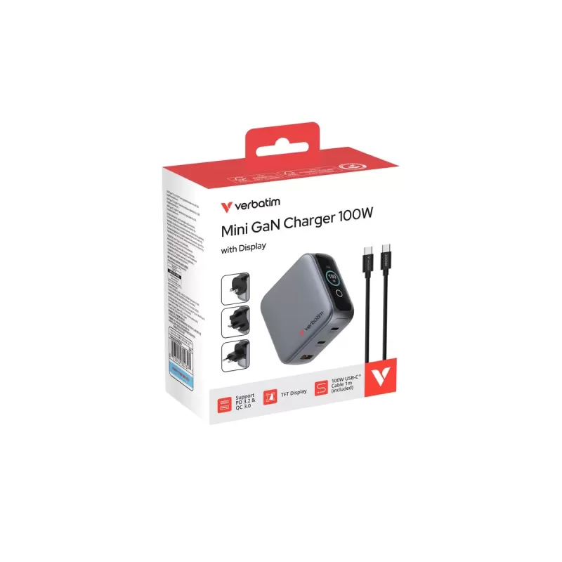 Зарядное устройство Verbatim Mini GaN Charger 100W with Display 30239
