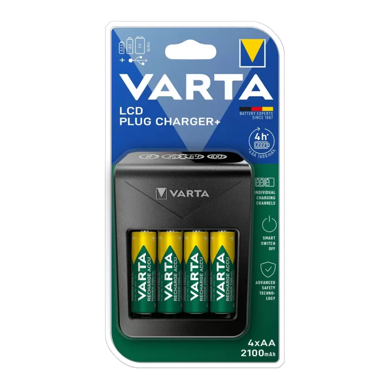 Зарядное устройство Батареи VARTA LCD Plug Charger+ 4xAA 2100mAh 57687101441 Цвет:чёрный