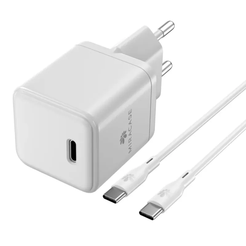 Fast wall charger Miracase MWC30N + Type-c to Type-c 30W Cable Color:white Fast wall charger Miracase MWC30N + Type-c to Type-c 30W Cable Color:white