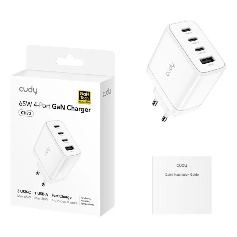 Зарядное устройство CUDY 65W 4-Port GaN Charger CH70 CH70_EU