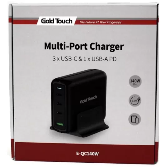Charger Gold Touch Multi-Port Charger USB-C USB-A 140W E-QC140W Color:black