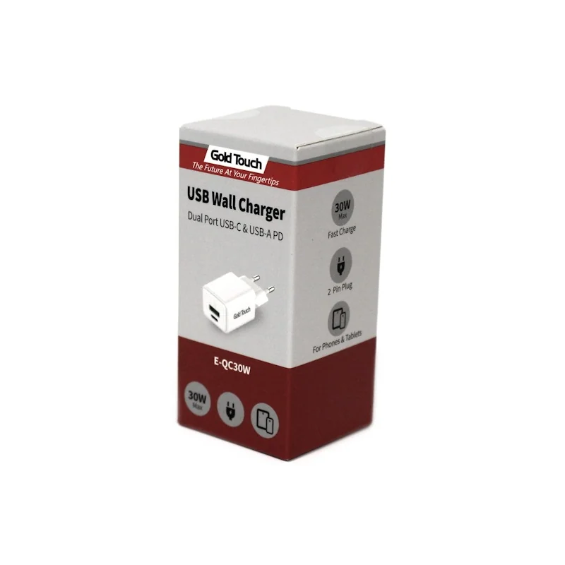 מטען Gold Touch USB Wall Charger Dual Port PD 30W E-QC30W צבע לבן מטען Gold Touch USB Wall Charger Dual Port PD 30W E-QC30W צבע לבן