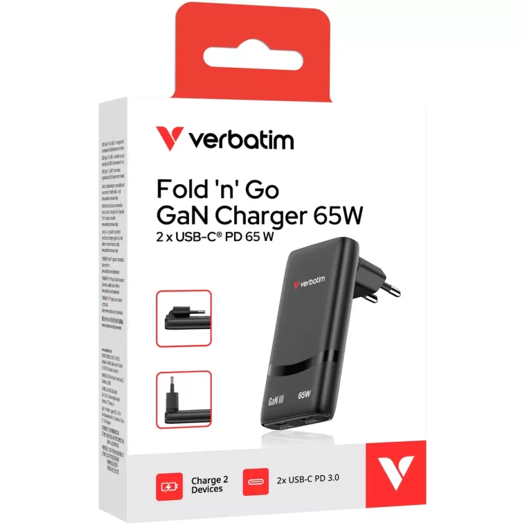 Charger Verbatim Fold 'n' Go GaN Charger 65W 32354