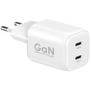 Быстрое настенное зарядное устройство Miracase MWCM100PD2 GaN 100W + USB-C Cable white MWCM100PD2