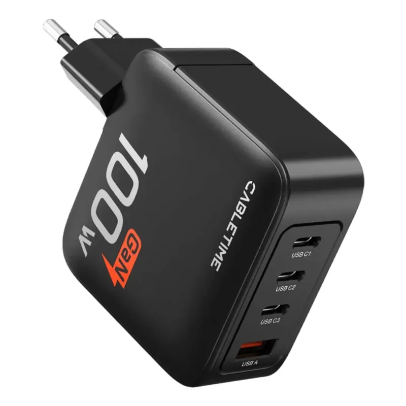 מטען קיר מהיר CABLETIME 100W GaN PD3.0 USB (C+C+C+A) שחור G100B