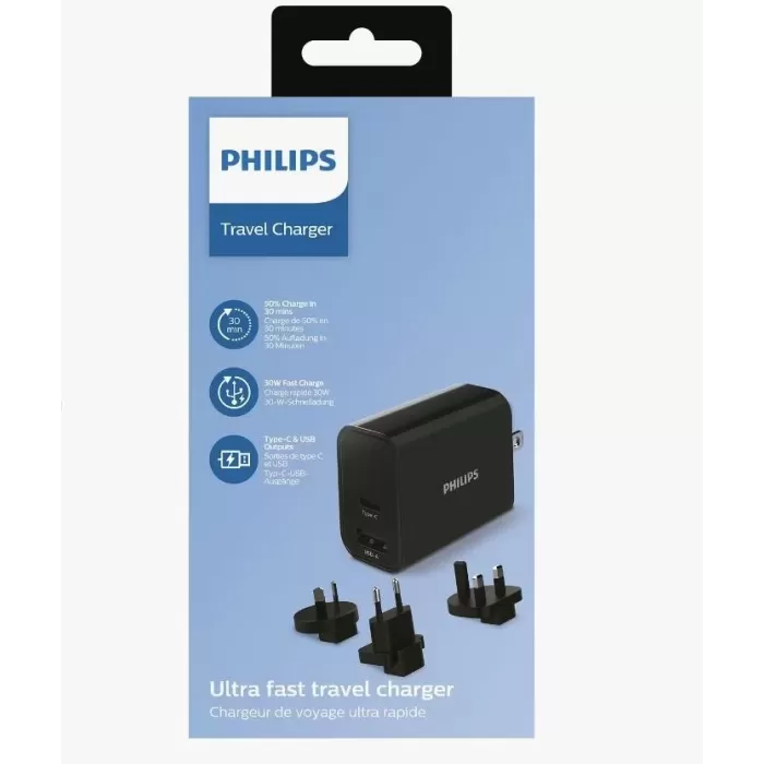 מטען קיר Philips DLP2621T/00 TRAVEL DLP2621T/00 צבע שחור