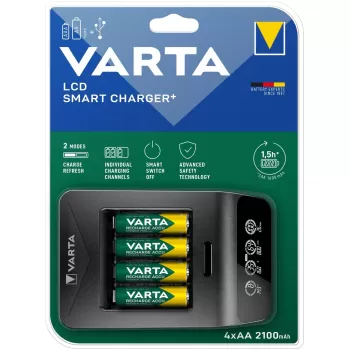 מטען סוללות VARTA LCD Smart Charger+ 4xAA 2100mAh 57684101441 צבע שחור
