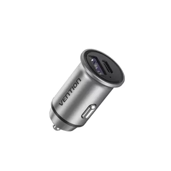 Зарядное устройство для автомобиля Vention 30W USB-A/C FFFH0 Цвет:серебряный