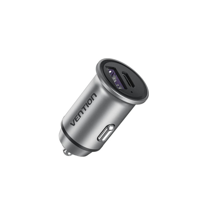 Зарядное устройство для автомобиля Vention 30W USB-A/C FFFH0 Цвет:серебряный..