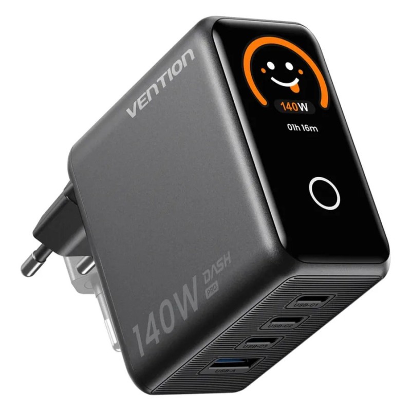 Зарядное устройство Vention 140W GaN5.0 PD3.1 USB (C+C+C+A) with Smart Display Wall Charger Black TZ-FCOH0-EU Цвет:чёрный Зарядное устройство Vention 140W GaN5.0 PD3.1 USB (C+C+C+A) with Smart Display Wall Charger Black TZ-FCOH0-EU Цвет:чёрный